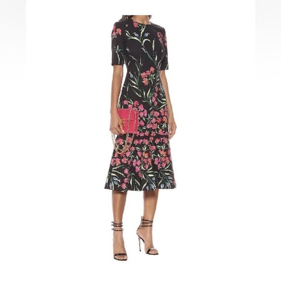 NWT Carolina Herrera Floral Stretch Cotton Faille Cocktail Midi Dress 10 $1990 - Picture 3 of 9